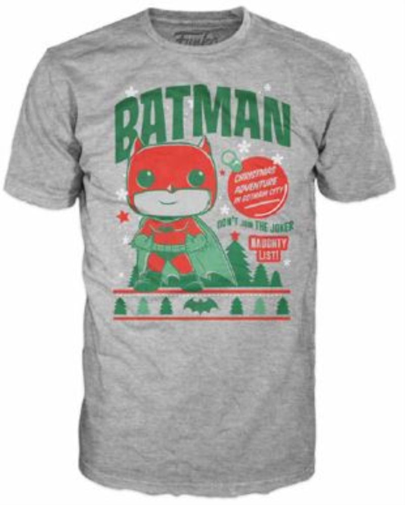 FUNKO ACTION FIGURES FUNKO T-SHIRT DC: HOLIDAY BATMAN POSTERIZED GREY